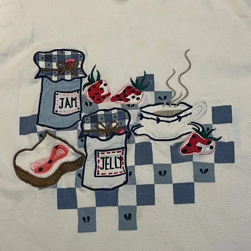 Vintage P Galli Designs Jam Jelly Strawberry Embroidered Top Cream Medium